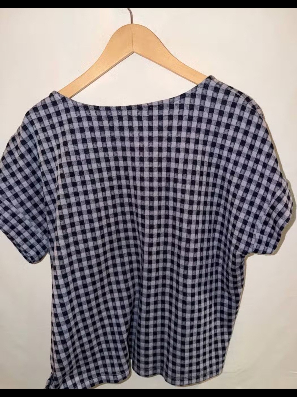 Madewell Black and Gray Checkered Sleeve Top